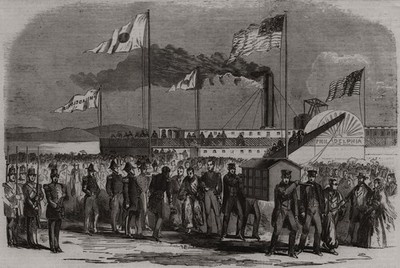 Ankunft der japanischen Botschaft in Washington. Washington DC 1860 alter Druck