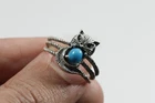 Vintage Native American Sterling Silver Blue Turquoise Cat Ring Size 7