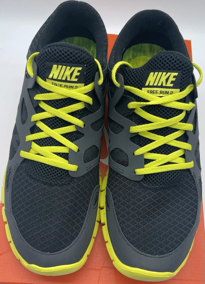 Nike Free Run +2, Black/Metallic Silver-Ellectric Lime 512933-003, Men’s Sz 11.5 - Photo 4/4