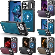 For iPhone 17 Pro Max Air 17e 16 15 14 13 12 11 Mag Safe Leather Back Phone Case
