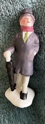 Lemax Christmas Village Man In Hat Porcelain 2 3/4'' Man Holding Umbrella