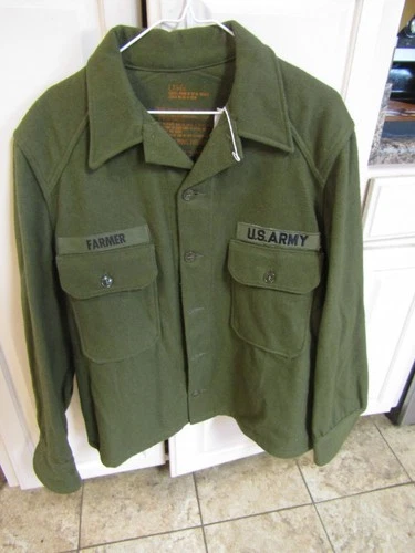 VINTAGE MILITARY JACKET KOREA WAR ERA FIELD WOOL OLIVE GREEN-108 LARGE #4