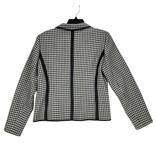 Jones New York 10P Women Houndstooth Blazer Petite Black White Faux Leather Trim - Picture 2 of 14