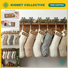 Personalized Rustic Christmas Stockings 6 Pack - 18" Cable Knit Farmhouse Decor