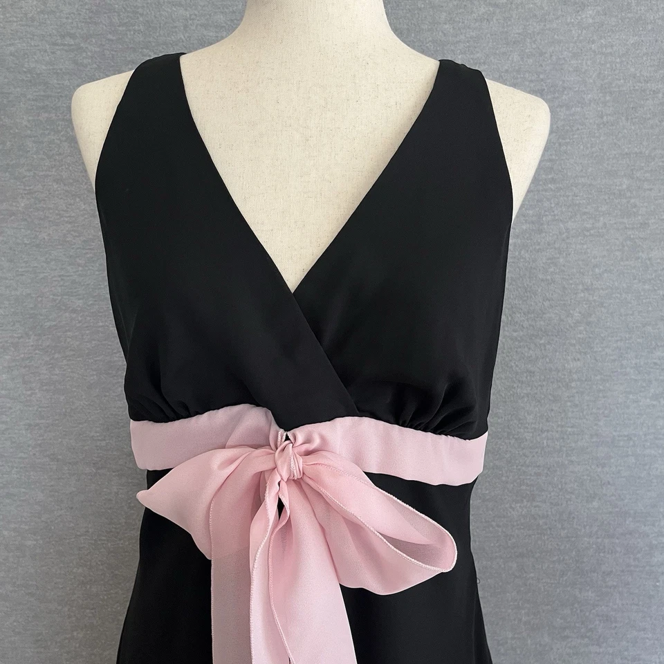 Bisou Bisou Y2K Black Babydoll Dress Size 14 Pink Bow Fairy Romantic Made in USA - Image 3 of 4
