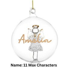 Image of Personalised Glass Christmas Tree Angel Glass White Feather Bauble