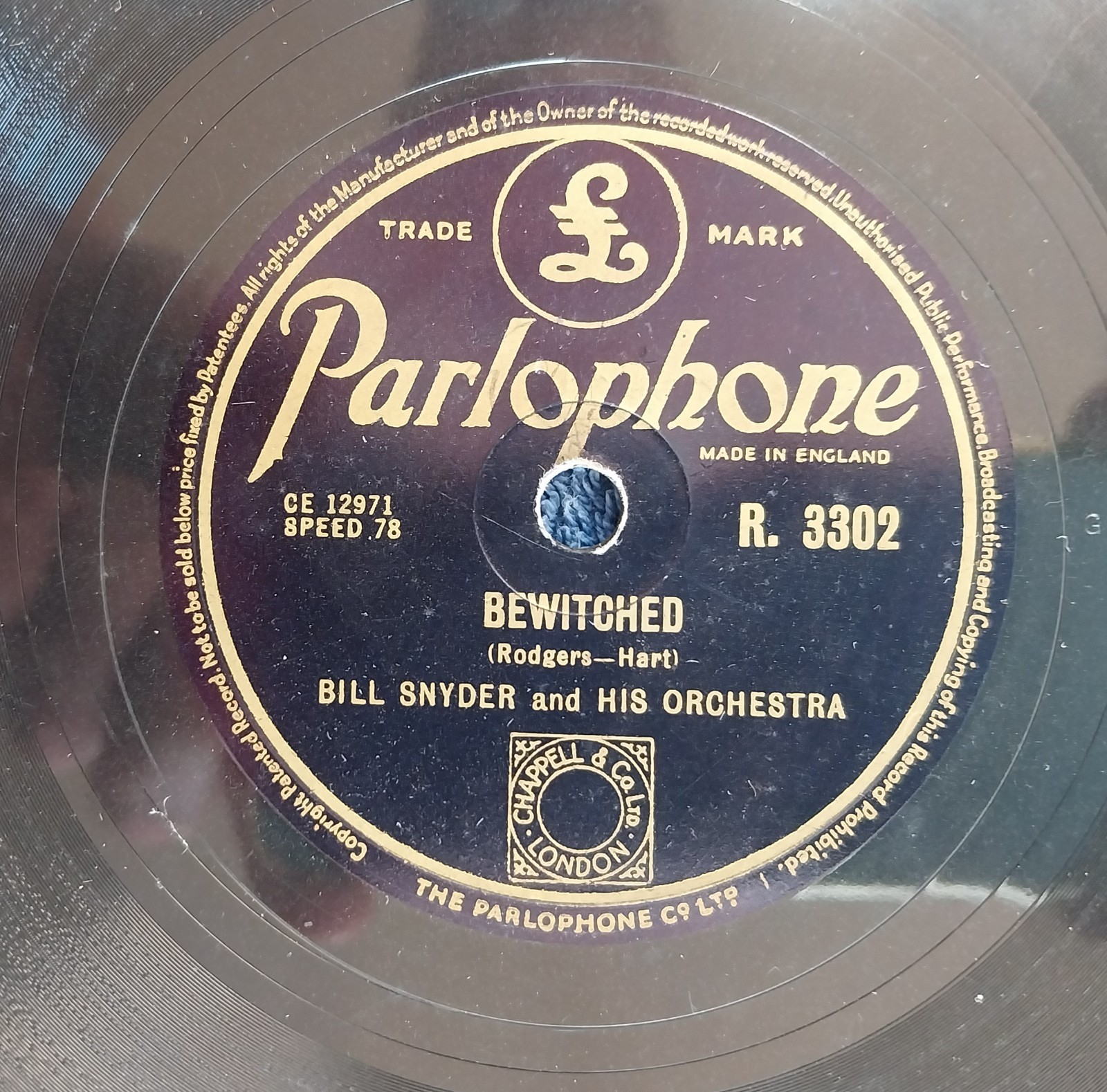 Bill Snyder: Drifting Sands/Bewitched 10" Shellac 78 1950 Excellent Condition