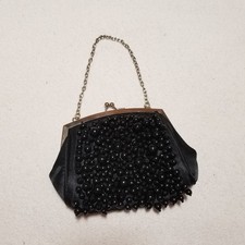 Bijoux Terner Black Beaded Satin Wristlet Small Formal Purse Chain Strap