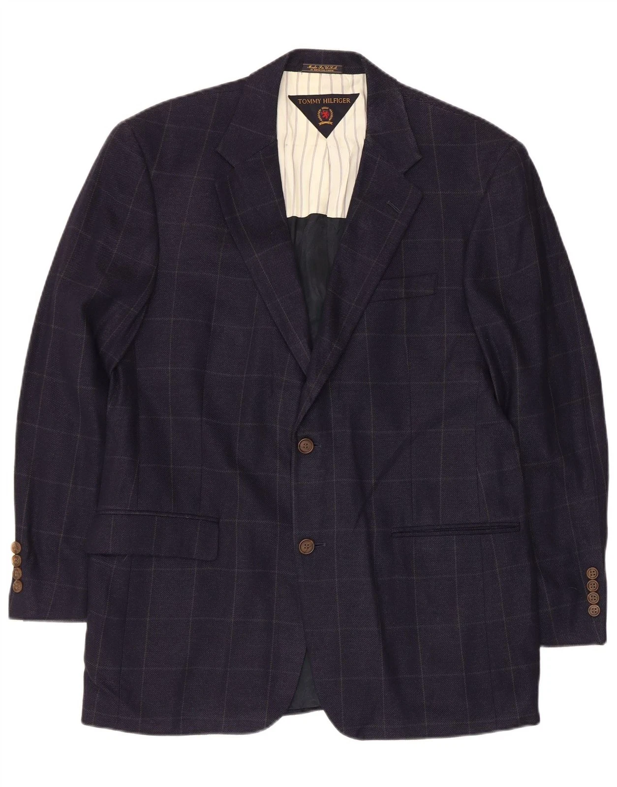 Tommy Hilfiger Mens 2 Button Blazer Jacket UK 39 Medium Navy Blue Check SS06