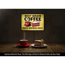 "Best Grain Coffee" LED Light-Up Sign (10"x7") – USB Powered Retro Cafe Lightbox