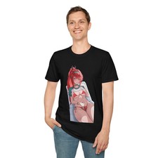 Anime Red Hair Girl Flor Waifu Black T-Shirt