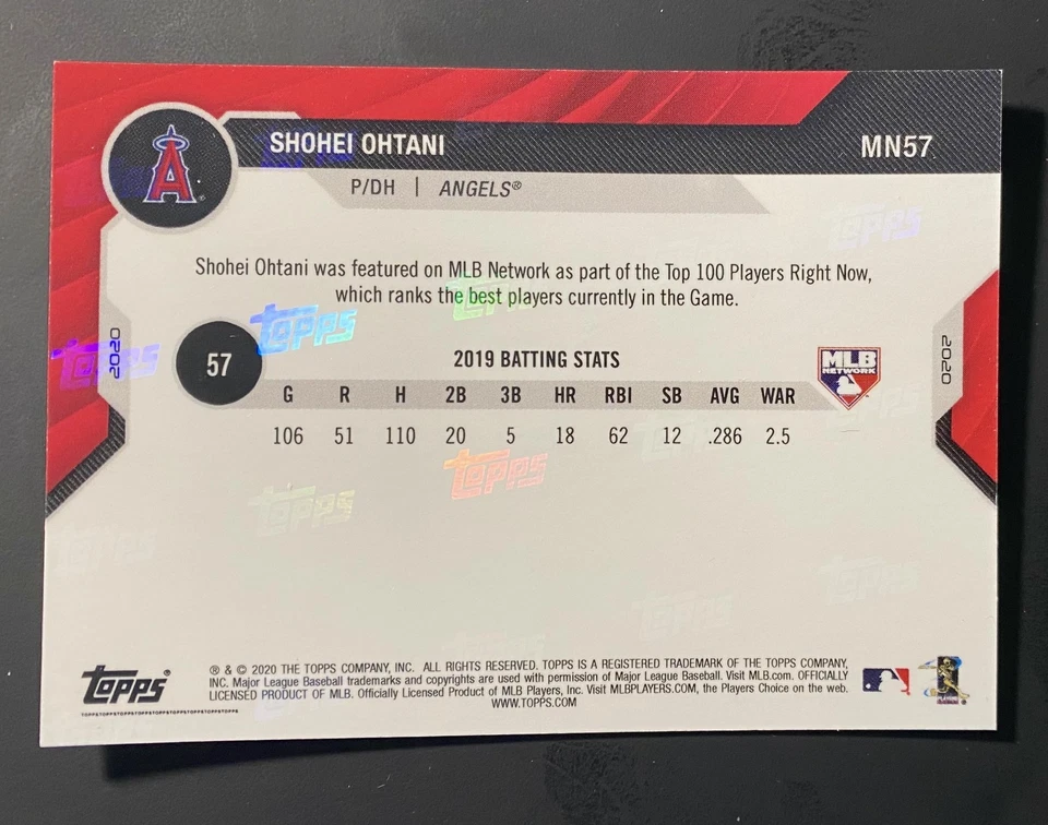 2020 Topps Now MLB Network Top 100 Players Black Parallel Shohei Ohtani 21/99 - Image 2 of 2
