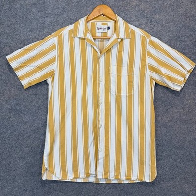 Freenote Cloth Hawaiian Shirt Mens Medium Camp Loop Gold Stripe Pocket Aloha Tee