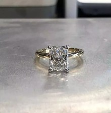3Ct Radiant-Cut VVS1 Moissanite Solitaire Engagement Ring Solid 14K Yellow Gold