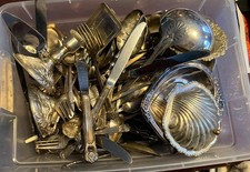 15 Lbs Silver Plate Plated Scrap Lot Flatware Silverware Dishes Candlesticks 