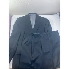 Hart Schaffner Marx Mens 46L Suit Windowpane Plaid Black Von Maur Made in USA