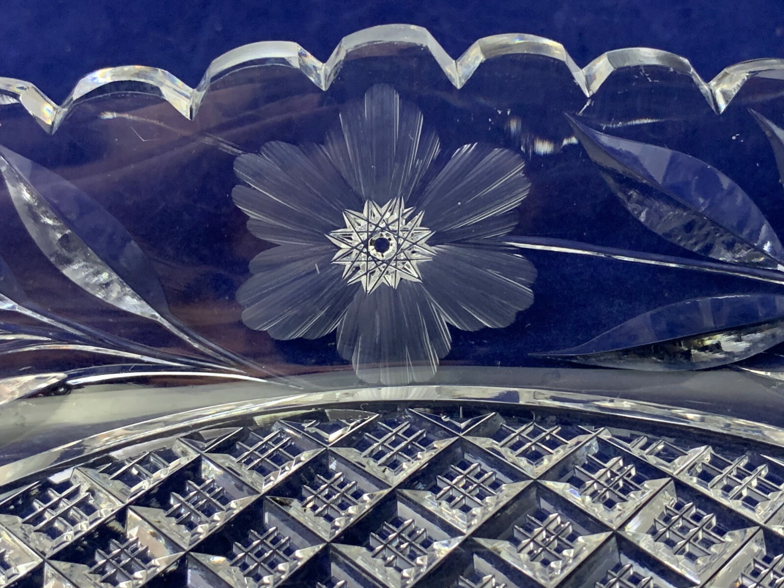 American Brilliant Cut ABC Crystal Relish Banana Split Dish Oval Flower Sawtooth