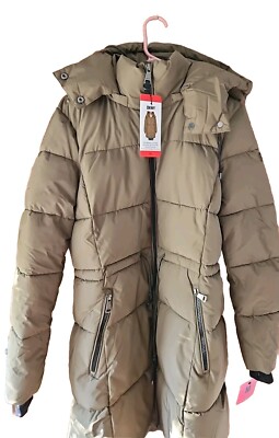 DKNY Puffer Parka Hooded Long Jacket Coat  Green Full Zip Women's M Warm Fashion