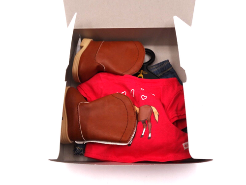 American Girl Western Riding Outfit RETIRED Red Top Jean Skirt Boots EUC W Box