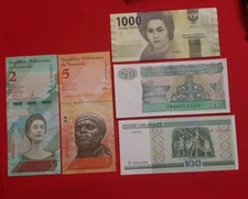 MIXED LOT 5 DIFFERENT WORLD PAPER MONEY BANKNOTES CURRENCY FOREIGN  UNC NEW 