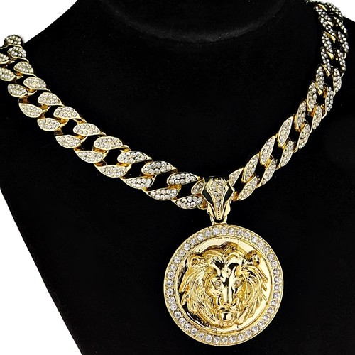 Men's Lion Head Choker Iced Coin 