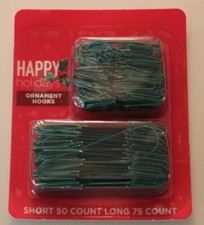 Happy Holidays GREEN Ornament Hooks 50 Short  75 Long - Total  125 - NEW