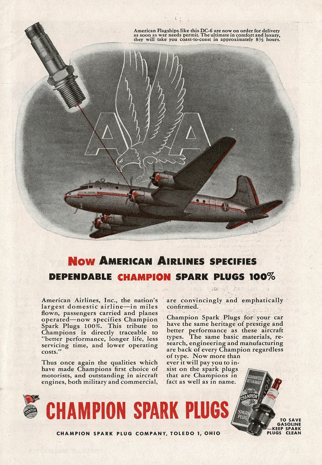 1940s Vintage American Airlines DC-6 Airplane Aviation Art Original ...