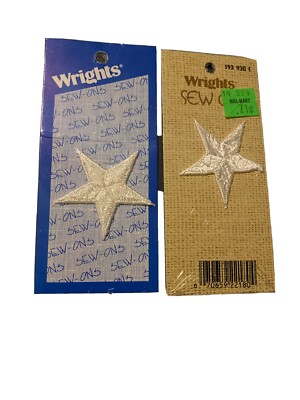 Vintage Wright s Sew-On Appliqué Embroidered Patch White Star 2  Lot Of 2