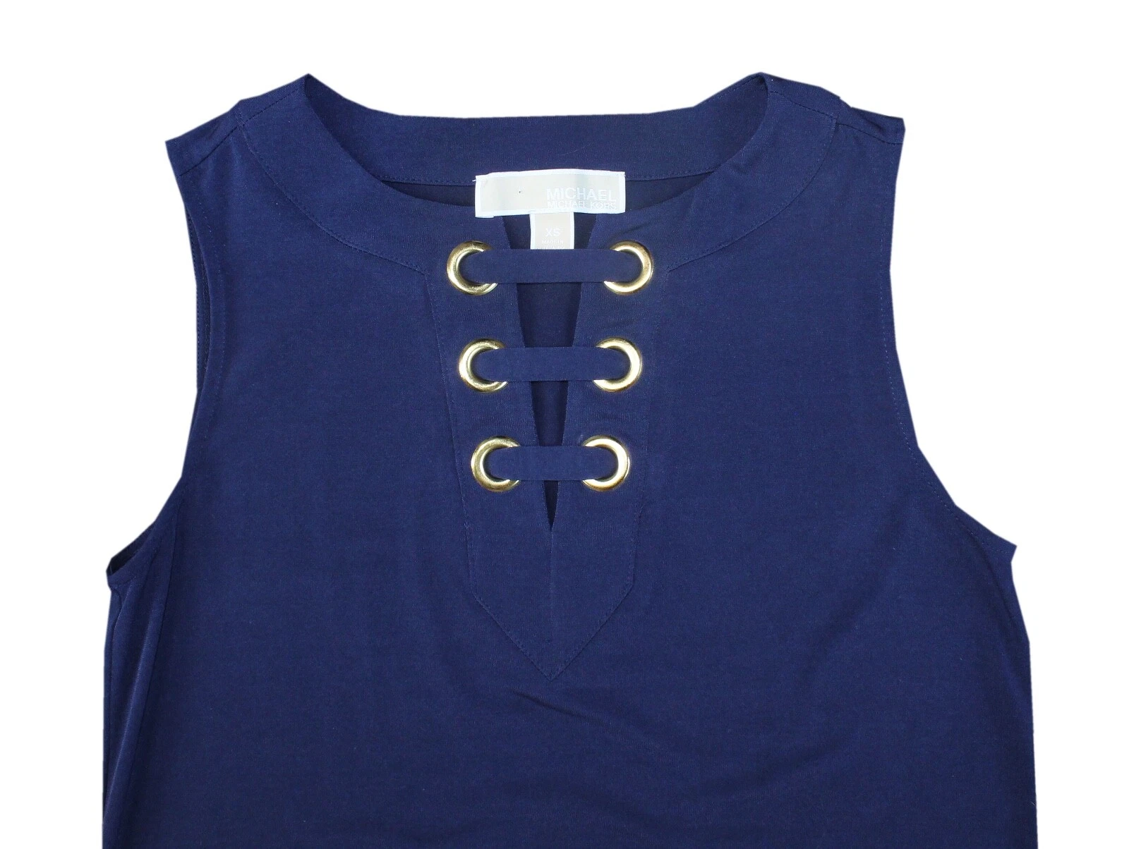 Abito donna MICHAEL KORS blu navy casual a tubino con scollo ad occhiello oro taglia XS