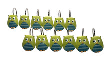 Owl Shower Curtain Hooks Green Blue Whimsy Bathroom Set of 12 Resin