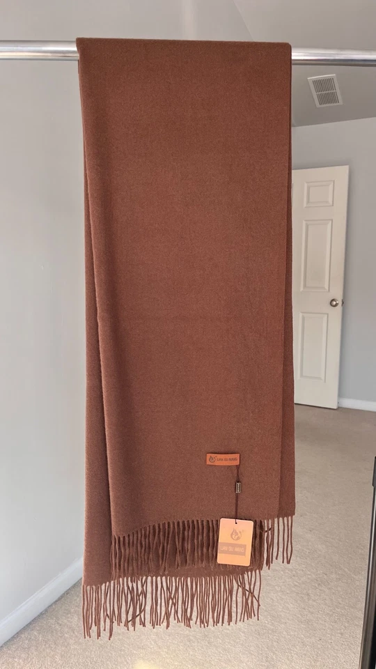 Bufanda tipo cachemir de lujo extra grande para mujer y hombre chal pashmina marrón Foto 4 de 4