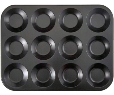 31cm New Black Shade METAL NON STICK BUN TRAY 12 Cup