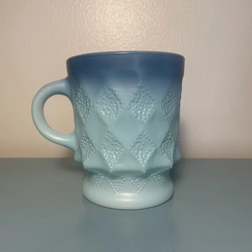 Vintage Anchor Hocking Fire King Blue Ombre Kimberly Diamond Mug