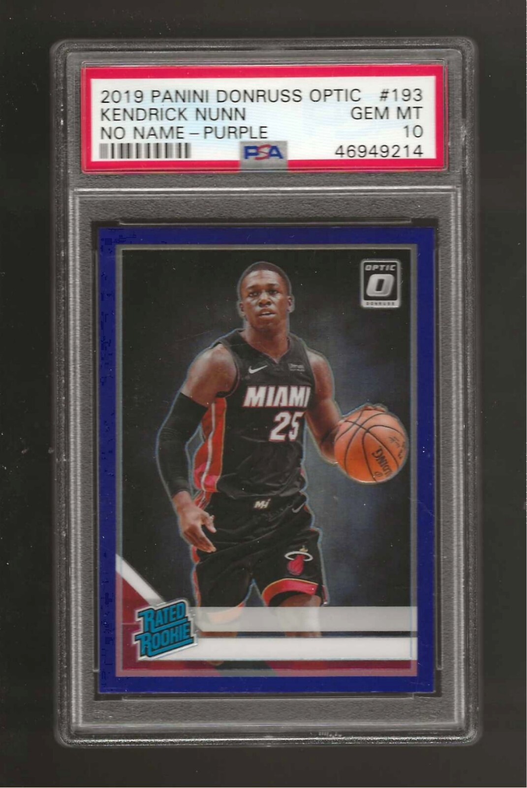 2019 Donruss Optic Kendrick Nunn #193 Rookie RC No Name Purple PSA 10 GEM MINT