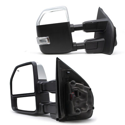 Pair Tow Mirrors Power Temp Sensor Fits 2017-2020 Ford F350 450 SD Pickup Chrome