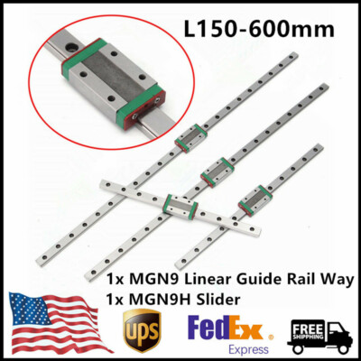 MGN9 Mini Linear Guide Rail Way L150-600mm w MGN9H Slider Linear Motion Guide