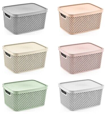 Large Lace Plastic Storage Basket Box with Lid Stackable Container Boxes E5T6