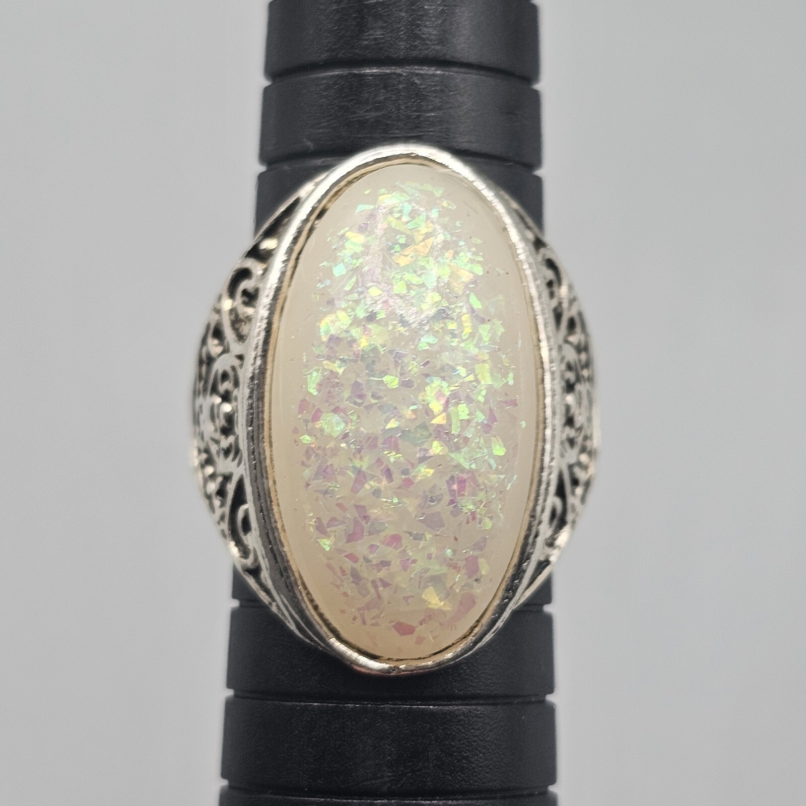 Confetti Cabochon Ring Large Oval Statement Silve… - image 9
