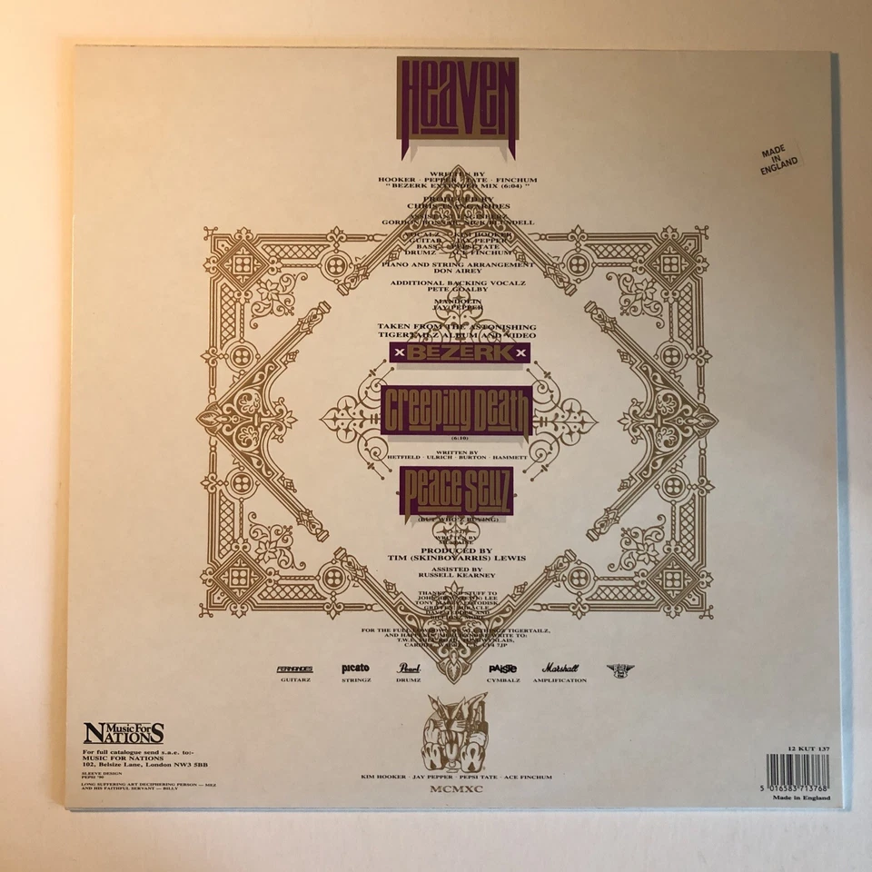 Heaven - Tigertailz (Vinyl, 12" Single) - "Creeping Death" and "Peace Sells" - Image 2 of 4
