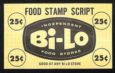Bi-Lo Food Stores 25c "Food Stamp Script" Coupon c1965-75 VGC