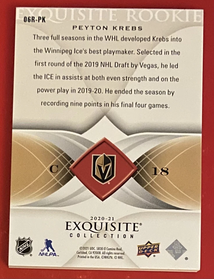 2020-21 Exquisite Collection '06-07 Retro Rookies Peyton Krebs RC /299 #06R-PK - Image 2 of 2