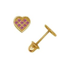 14k Solid Yellow Gold Love 5mm CZ Heart Screw Back Stud Earrings Heart Studs