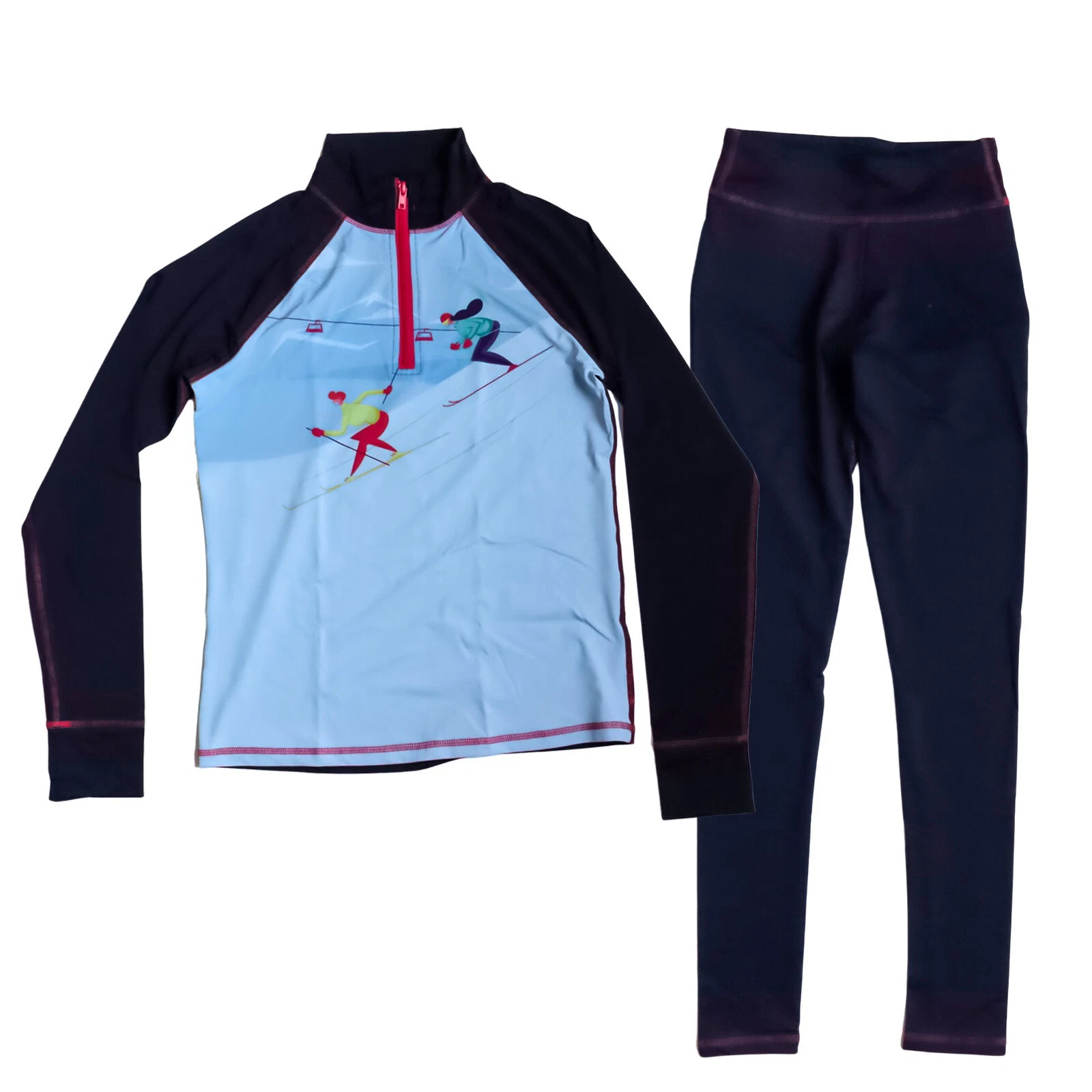 Born Zip Neck Base Layer Top & Leggings Set Navy Small High Performance S