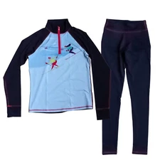 Born Zip Neck Base Layer Top & Leggings Set Navy Small High Performance S