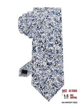 Mens Cotton Floral Ties 2.56" Skinny Print Flower Necktie for Blue Floral