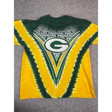 VINTAGE 90s NFL Green Bay Packers Shirt Mens Medium Yellow Tie Dye Football Tee
