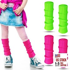 2 Pairs 80s Neon Leg Warmers for Girls 11.02 x 2.76 In Rose Red, Fruit Green