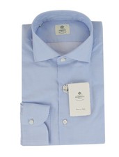 500 Luigi Borrelli Light Blue Solid Cotton Shirt - Slim - 15.5/39 - LB3282613