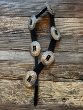 Vtg.Native Concho Black Leather Silver Tone SouthWestern Belt Medium 33-36