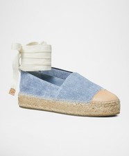 Tory Burch Bi-Color Denim Ankle Wrap Cap Toe Espadrille Size 7 New